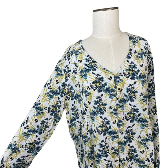 J. Jill Blouse Womens Large Blue Gold Floral Boho V Neck Shell Like Button Front - Picture 2 of 10